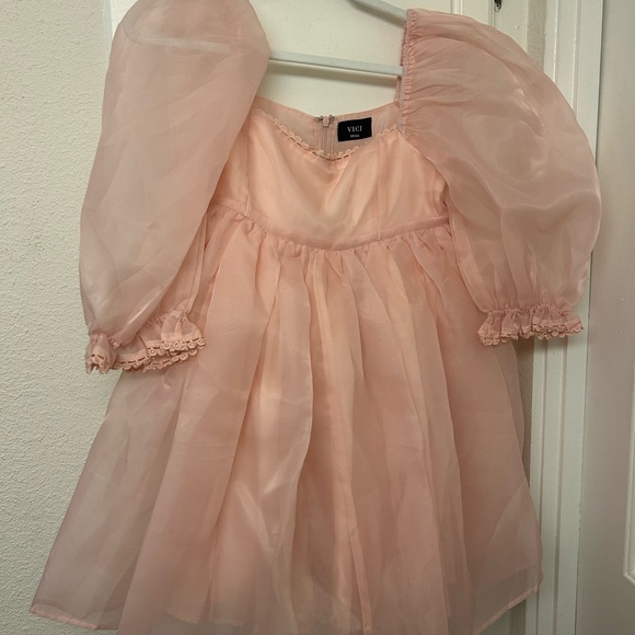 Revolve Vici Lovers Puff Sleeve Baby Doll Pink Tulle Dress Size Small Coquette - Picture 3 of 10